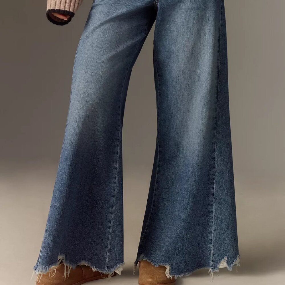 The Adi Regenerative Cotton Mid-Rise Frayed Relaxed Flare Jeans  PLOVER - Picture 5 of 6